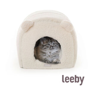 Leeby Igloo amovível em pele de carneiro branca para gatinhos